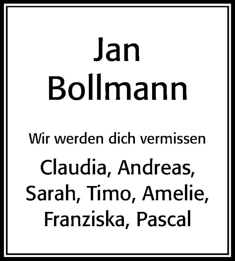  Traueranzeige für Jan Bollmann vom 17.04.2021 aus Cellesche Zeitung
