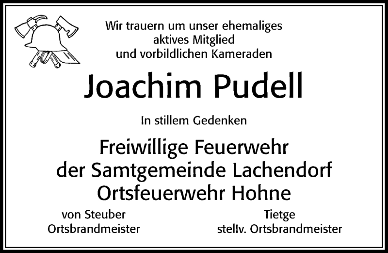  Traueranzeige für Joachim Pudell vom 28.04.2021 aus Cellesche Zeitung