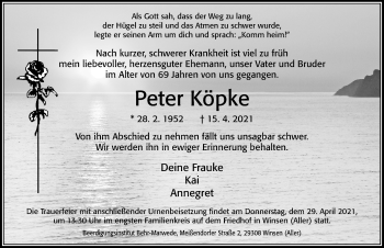 Traueranzeige von Peter Köpke von Cellesche Zeitung