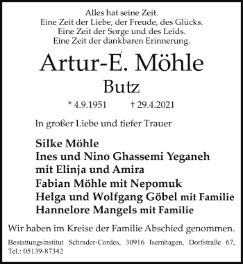 Traueranzeige von Artur-E. Möhle von Cellesche Zeitung