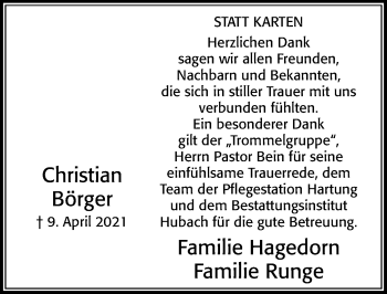 Traueranzeige von Christian Börger von Cellesche Zeitung