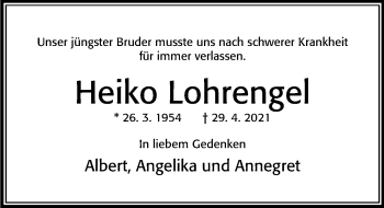 Traueranzeige von Heiko Lohrengel von Cellesche Zeitung