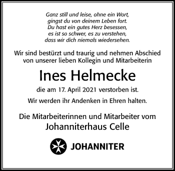 Traueranzeige von Ines Helmecke von Cellesche Zeitung