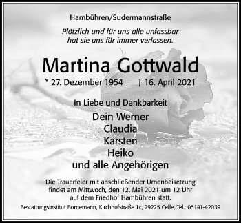 Traueranzeige von Martina Gottwald von Cellesche Zeitung