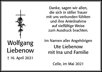 Traueranzeige von Wolfgang Liebenow von Cellesche Zeitung