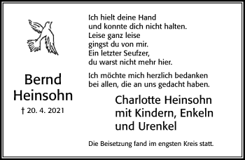 Traueranzeige von Bernd Heinsohn von Cellesche Zeitung