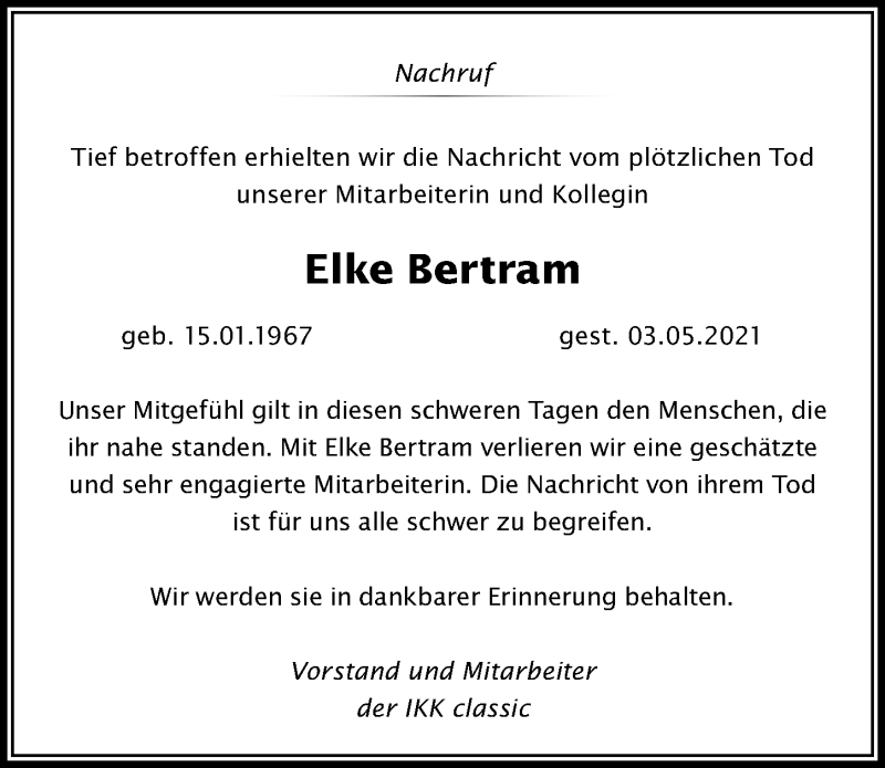  Traueranzeige für Elke Bertram vom 11.05.2021 aus Cellesche Zeitung