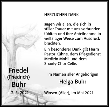Traueranzeige von Friedel Buhr von Cellesche Zeitung