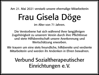 Traueranzeige von Gisela Döge von Cellesche Zeitung