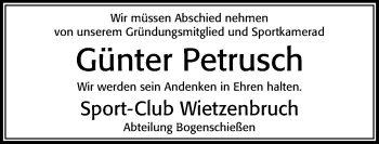 Traueranzeige von Günter Petrusch von Cellesche Zeitung