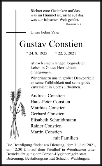 Traueranzeige von Gustav Constien von Cellesche Zeitung