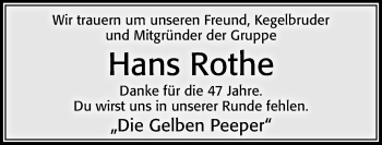 Traueranzeige von Hans Rothe von Cellesche Zeitung