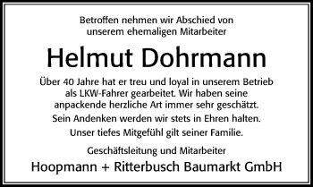 Traueranzeige von Helmut Dohrmann von Cellesche Zeitung