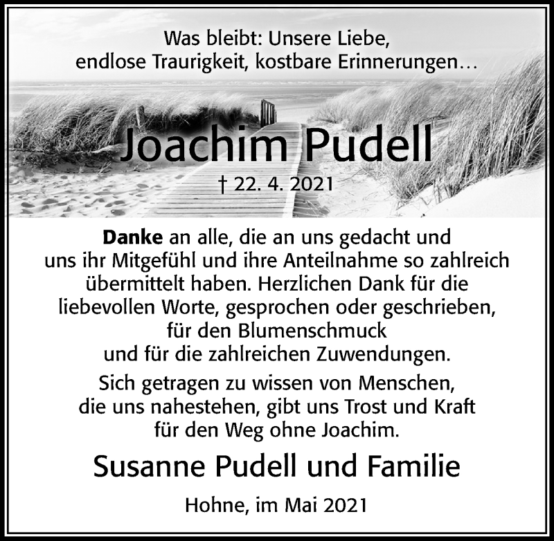  Traueranzeige für Joachim Pudell vom 22.05.2021 aus Cellesche Zeitung