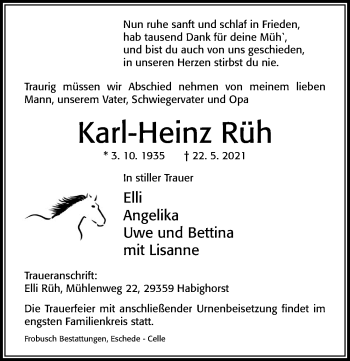 Traueranzeige von Karl-Heinz Rüh von Cellesche Zeitung