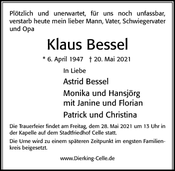 Traueranzeige von Klaus Bessel von Cellesche Zeitung