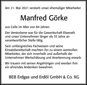 Traueranzeige von Manfred Görke von Cellesche Zeitung