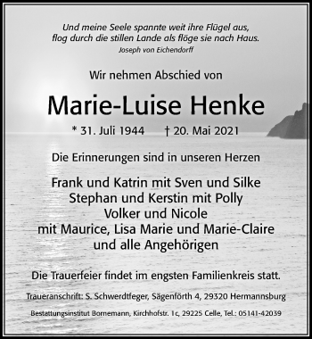 Traueranzeige von Marie-Luise Henke von Cellesche Zeitung