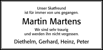 Traueranzeige von Martin Martens von Cellesche Zeitung