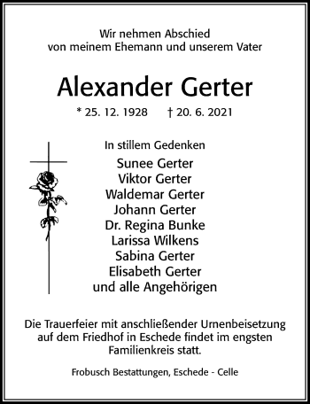 Traueranzeige von Alexander Gerter von Cellesche Zeitung