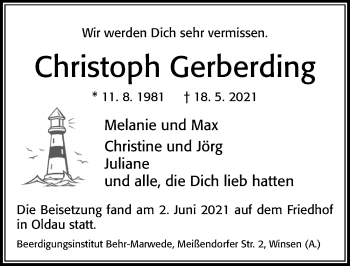 Traueranzeige von Christoph Gerberding von Cellesche Zeitung