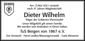 Traueranzeige von Dieter Wilhelm von Cellesche Zeitung