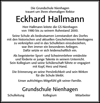 Traueranzeige von Eckhard Hallmann von Cellesche Zeitung