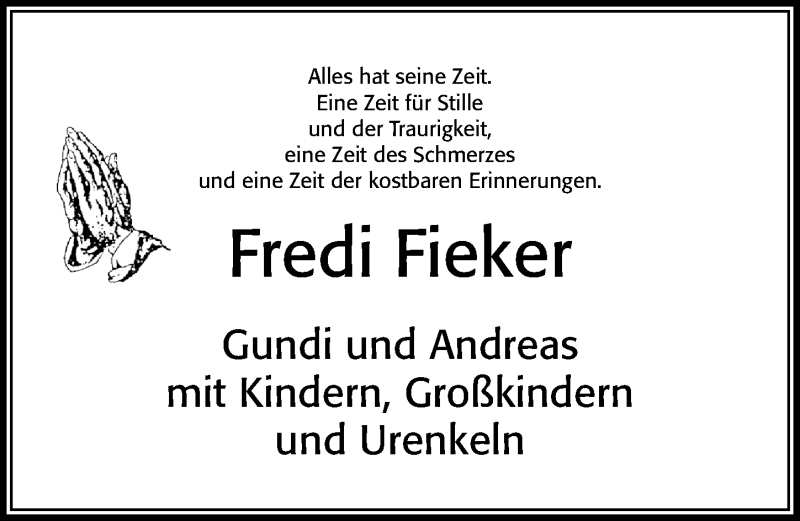  Traueranzeige für Friedrich Fieker vom 18.06.2021 aus Cellesche Zeitung