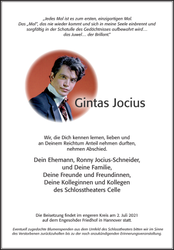 Traueranzeige von Gintas Jocius von Cellesche Zeitung