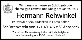 Traueranzeige von Hermann Rehwinkel von Cellesche Zeitung