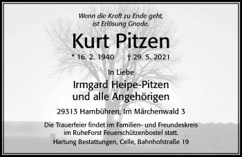 Traueranzeige von Kurt Pitzen von Cellesche Zeitung