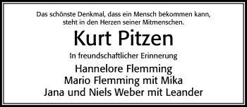 Traueranzeige von Kurt Pitzen von Cellesche Zeitung