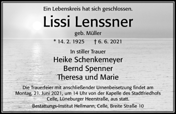 Traueranzeige von Lissi Lenssner von Cellesche Zeitung