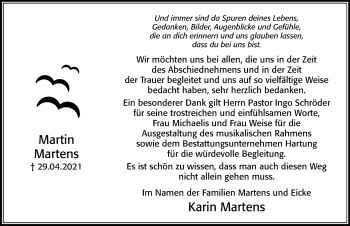 Traueranzeige von Martin Martens von Cellesche Zeitung