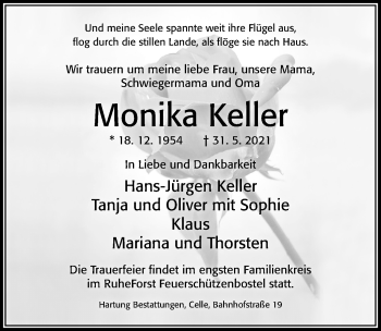 Traueranzeige von Monika Keller von Cellesche Zeitung