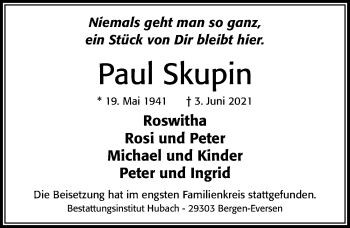 Traueranzeige von Paul Skupin von Cellesche Zeitung