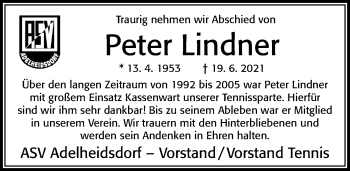 Traueranzeige von Peter Lindner von Cellesche Zeitung