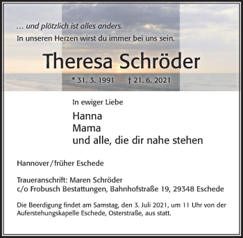 Traueranzeige von Theresa Schröder von Cellesche Zeitung