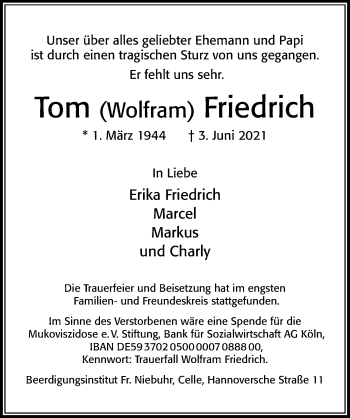 Traueranzeige von Tom Friedrich von Cellesche Zeitung