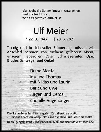 Traueranzeige von Ulf Meier von Cellesche Zeitung