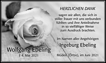 Traueranzeige von Wolfgang Ebeling von Cellesche Zeitung