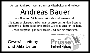 Traueranzeige von Andreas Bauer von Cellesche Zeitung