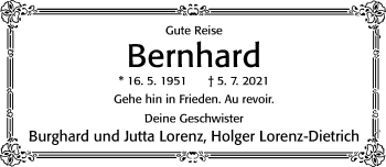 Traueranzeige von Bernhard Lorenz von Cellesche Zeitung