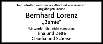 Traueranzeige von Bernhard Lorenz von Cellesche Zeitung