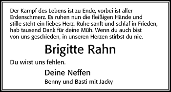 Traueranzeige von Brigitte Rahn von Cellesche Zeitung