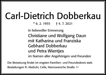 Traueranzeige von Carl-Dietrich Dobberkau von Cellesche Zeitung