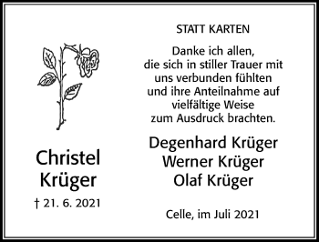 Traueranzeige von Christel Krüger von Cellesche Zeitung