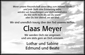 Traueranzeige von Claas Meyer von Cellesche Zeitung