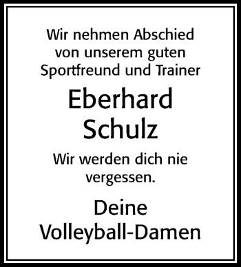 Traueranzeige von Eberhard Schulz von Cellesche Zeitung