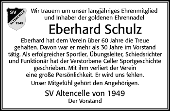 Traueranzeige von Eberhard Schulz von Cellesche Zeitung